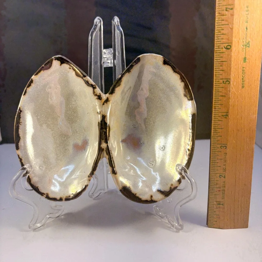 Iridescent Ceramic Clam Shell Style Divided Trinket Dish Decorative Bowl Trinket